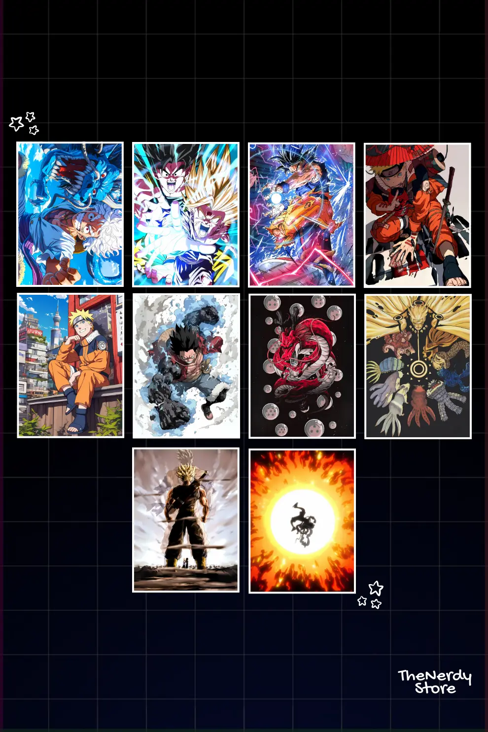 Combo set 10 of 10 mixed anime posters featuring various anime series for wall decor