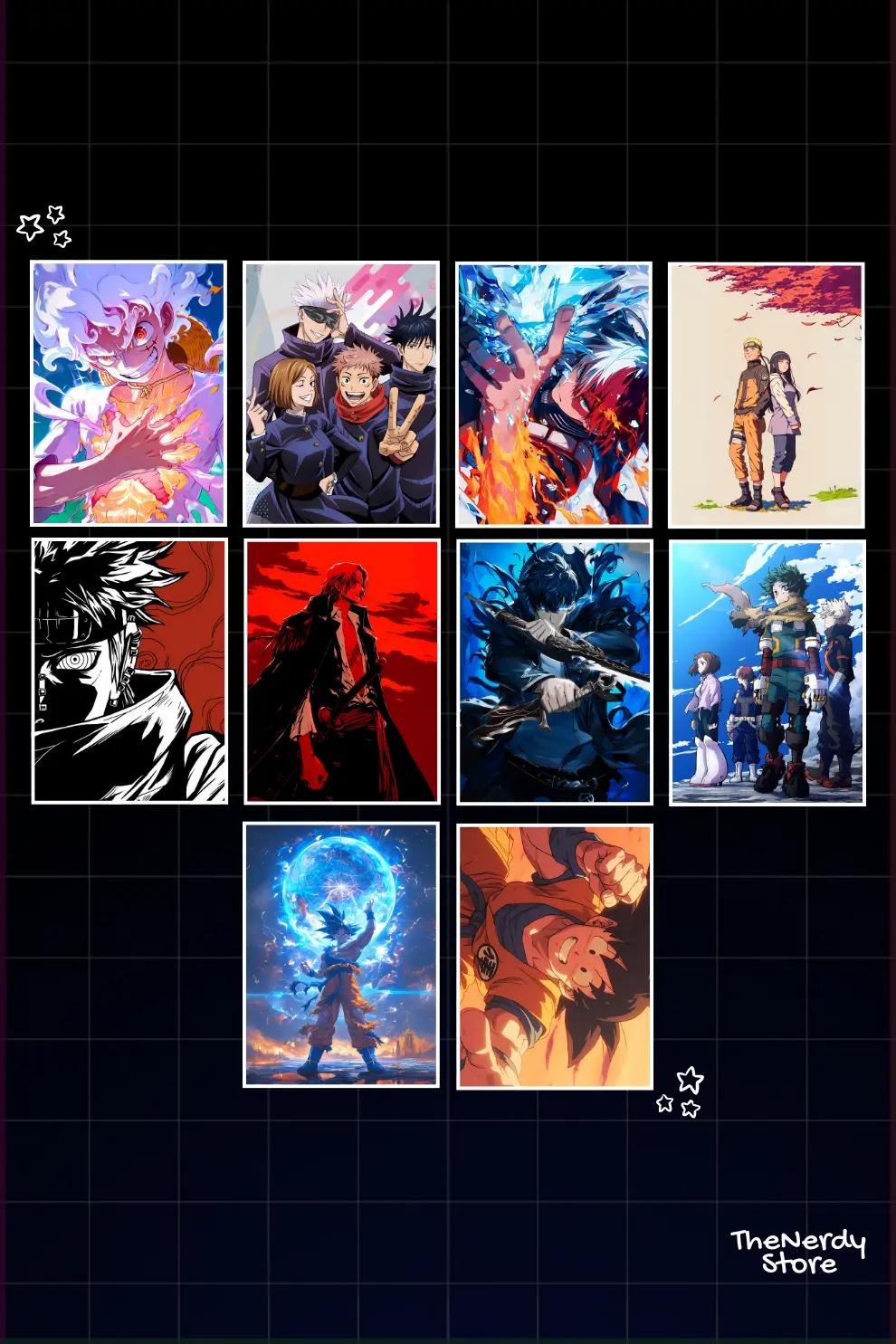 Combo set 3 of 10 mixed anime posters featuring various anime series for wall decor