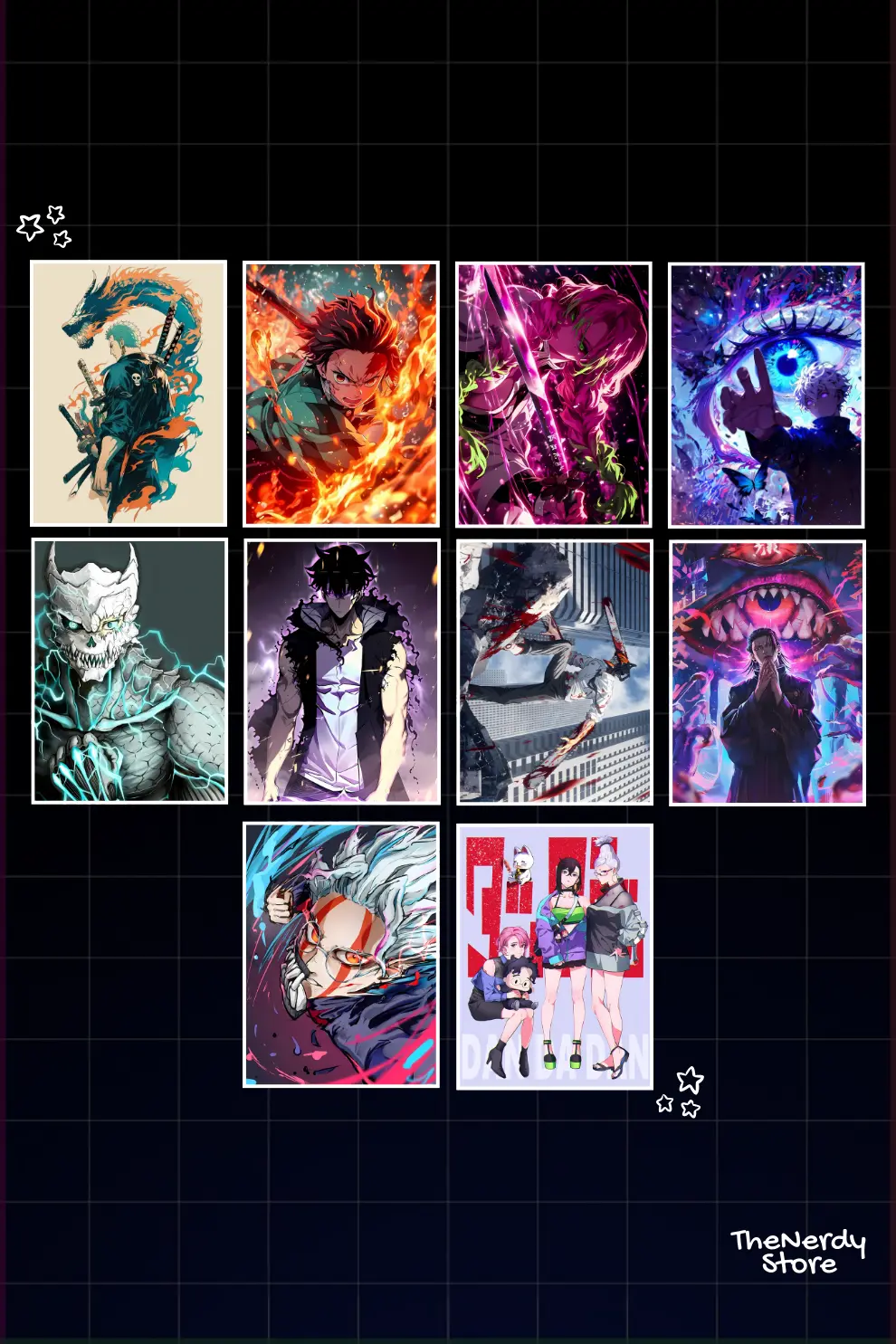 Combo set 4 of 10 mixed anime posters featuring various anime series for wall decor
