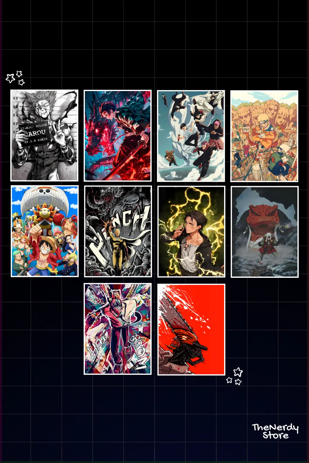 Combo set 5 of 10 mixed anime posters featuring various anime series for wall decor