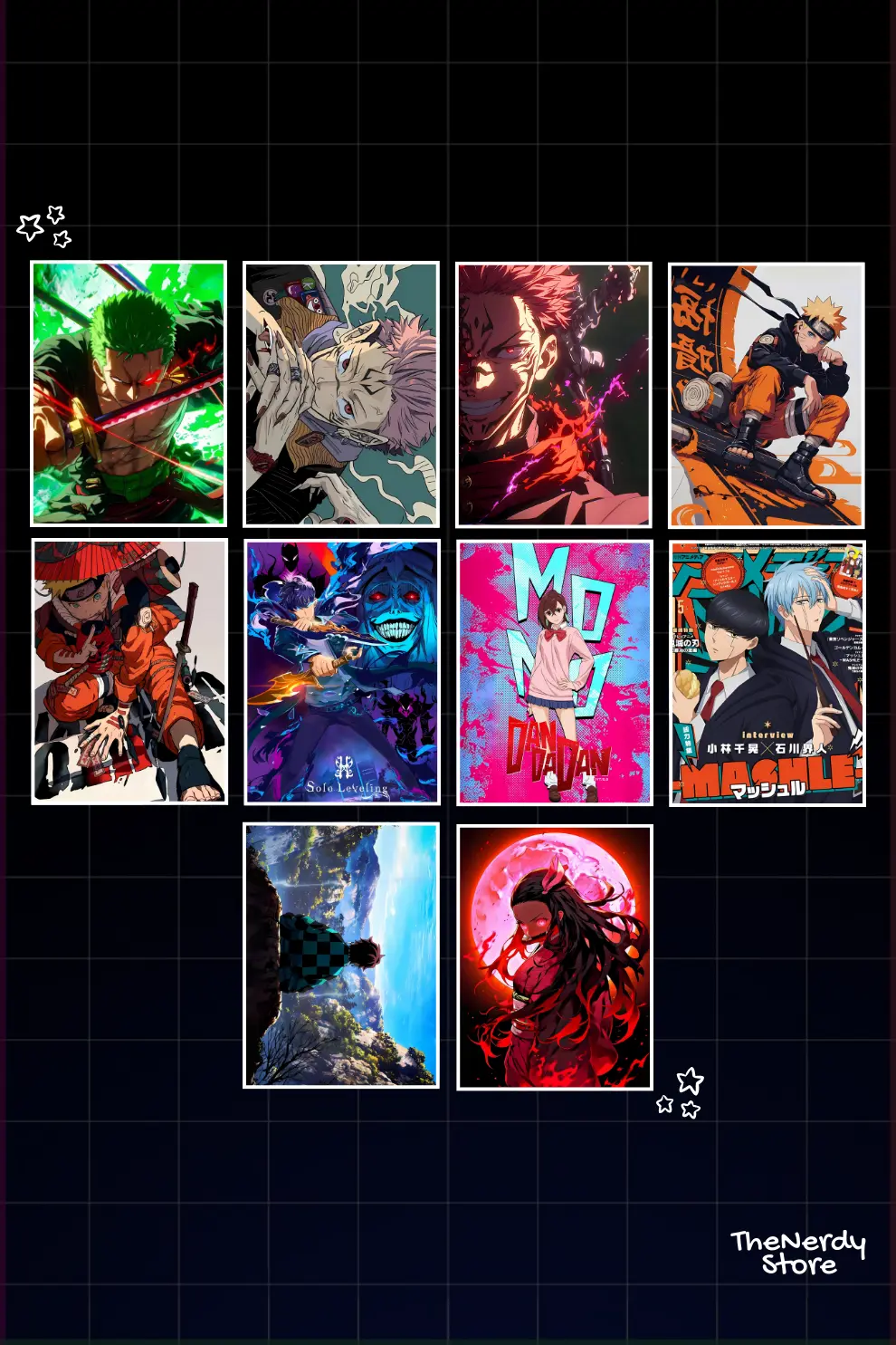Combo set 6 of 10 mixed anime posters featuring various anime series for wall decor