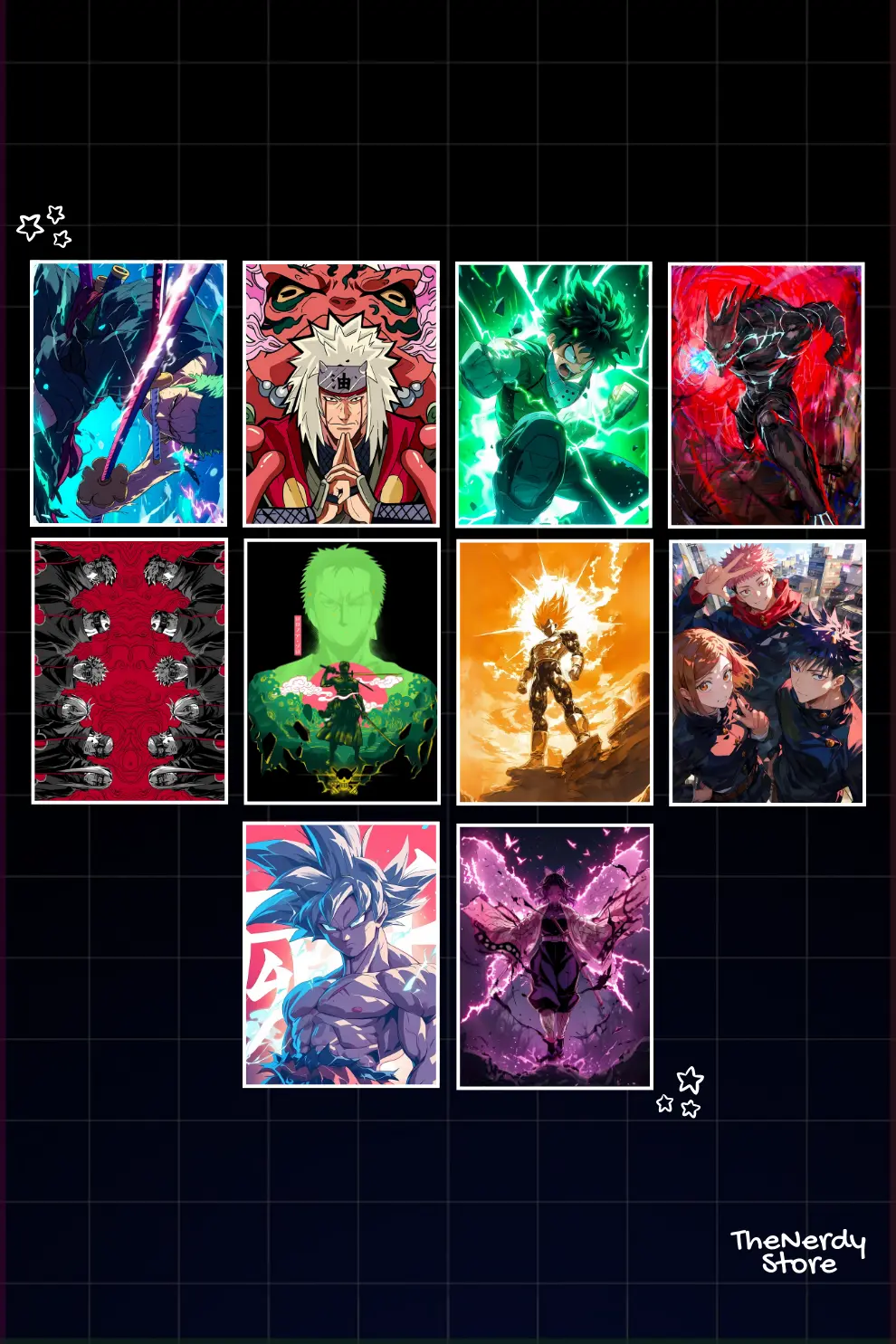 Combo set 7 of 10 mixed anime posters featuring various anime series for wall decor