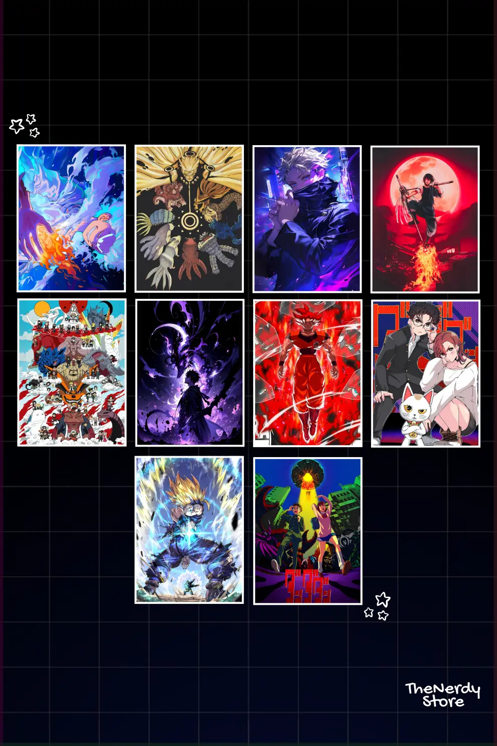 Combo set 8 of 10 mixed anime posters featuring various anime series for wall decor